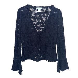 Fresh Twist Lace Sheer Ruffled Blouse - Black S